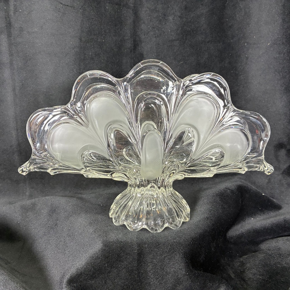 Vintage Art Deco Bohemian Frosted Napkin Holder Scalloped Footed Centerpiece